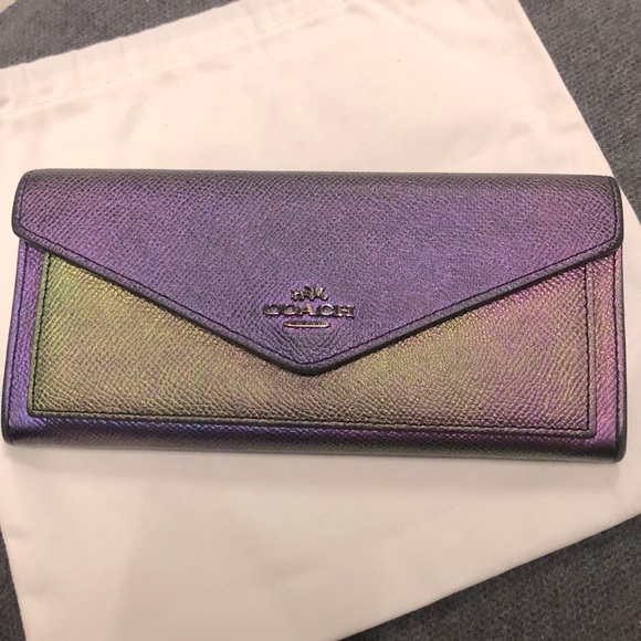 Coach Metallic Hologram Purple Flip Snap Wallet